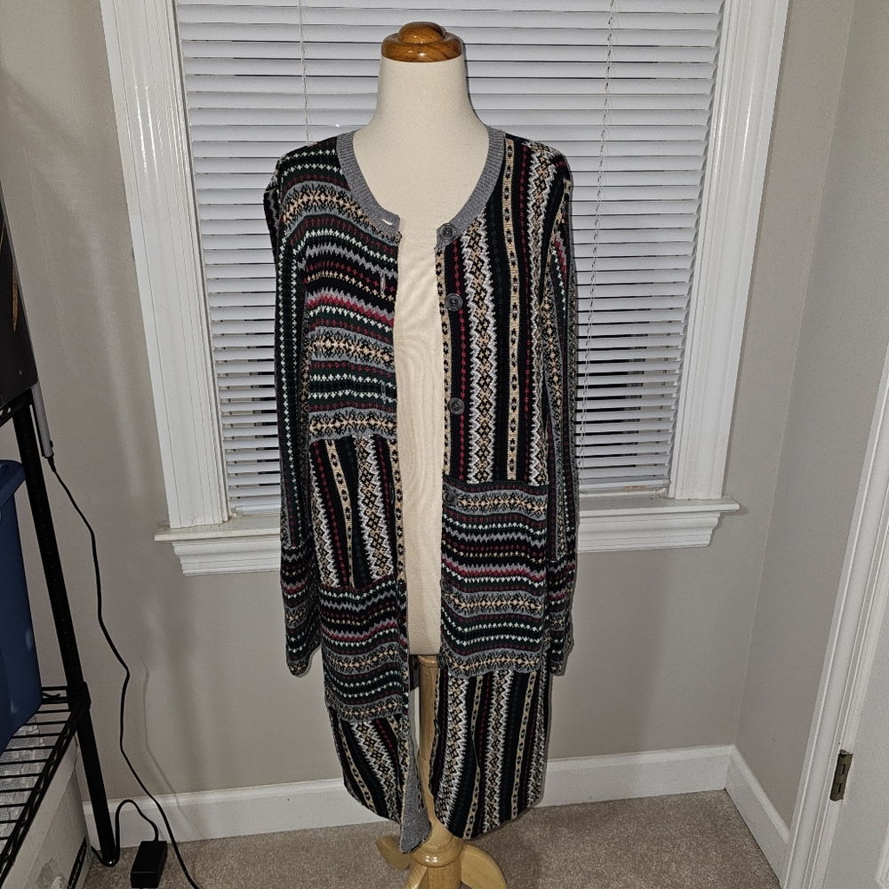 Coldwater Creek Fair Isle Duster Cardigan Sweater M